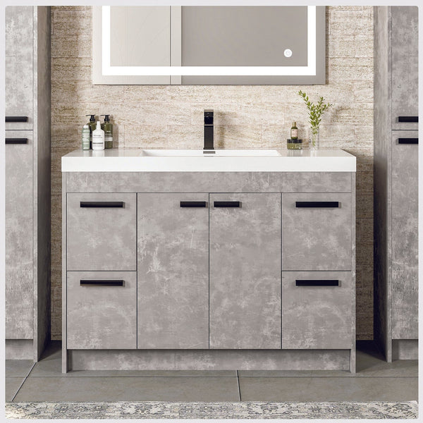 Eviva Lugano 48 Cement Gray Modern Bathroom Vanity with White Integrated Top
