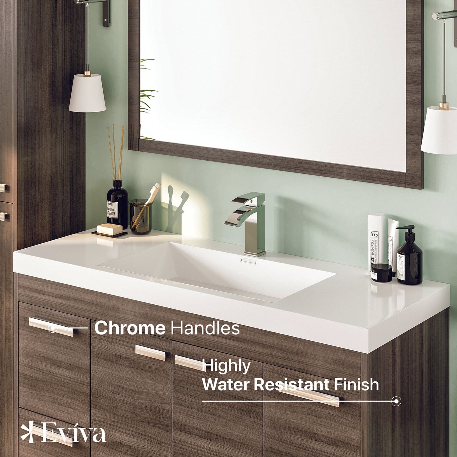 Eviva Lugano 42" Gray Oak Modern Bathroom Vanity w/ith White Integrated Top
