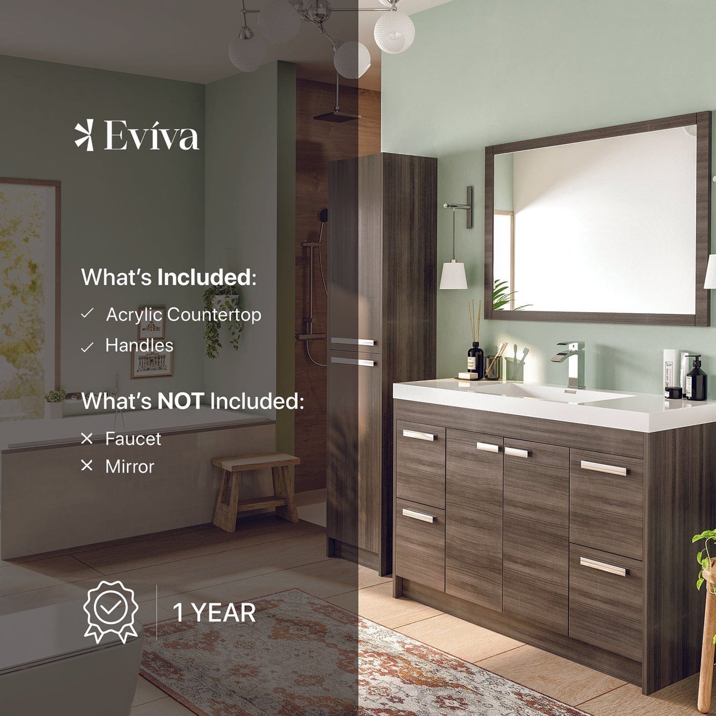 Eviva Lugano 48" Gray Oak Modern Bathroom Vanity with White Integrated Top