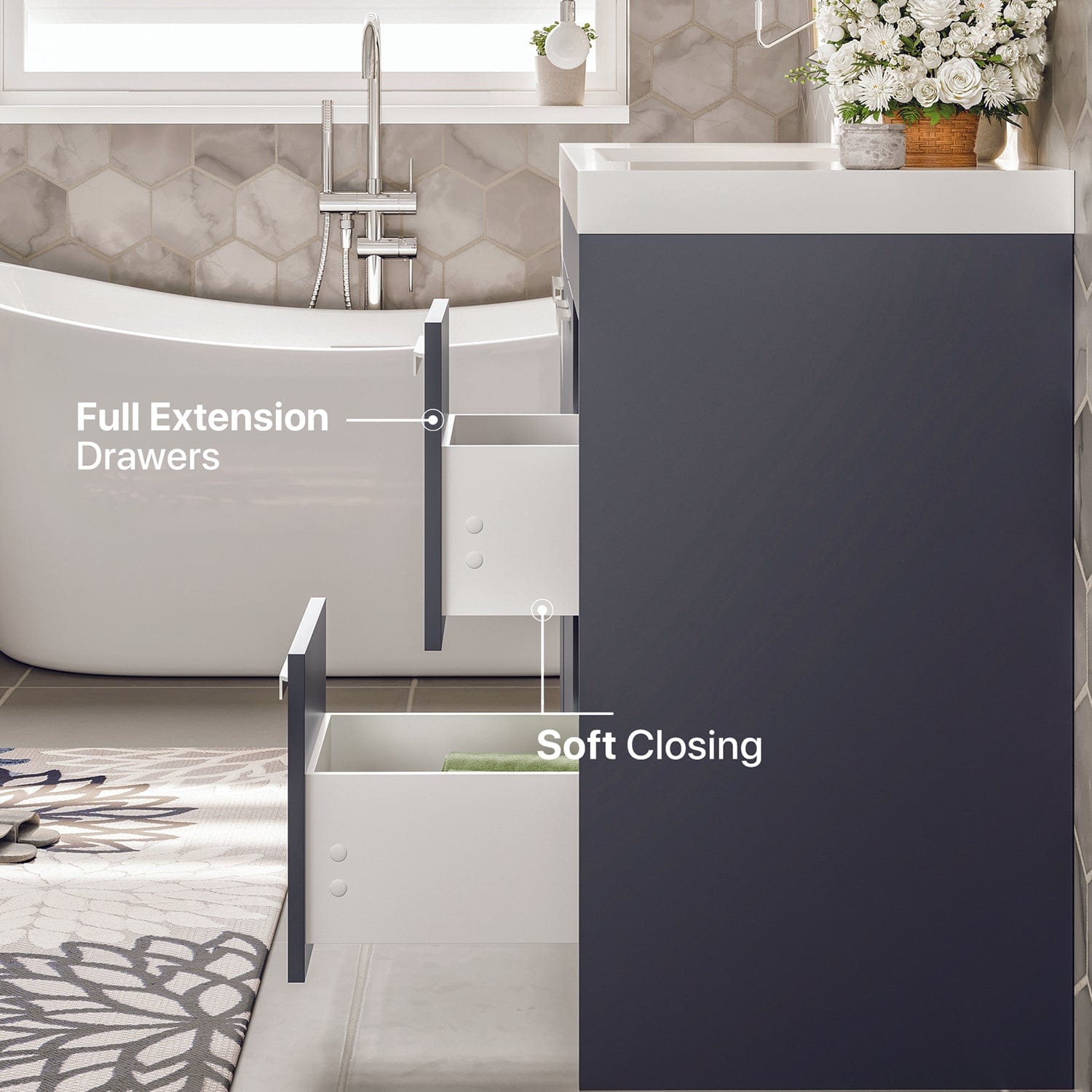 Eviva Lugano 42" Gray Modern Bathroom Vanity with White Integrated Top
