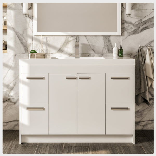 Eviva Lugano 48 White Modern Bathroom Vanity with White Integrated Top