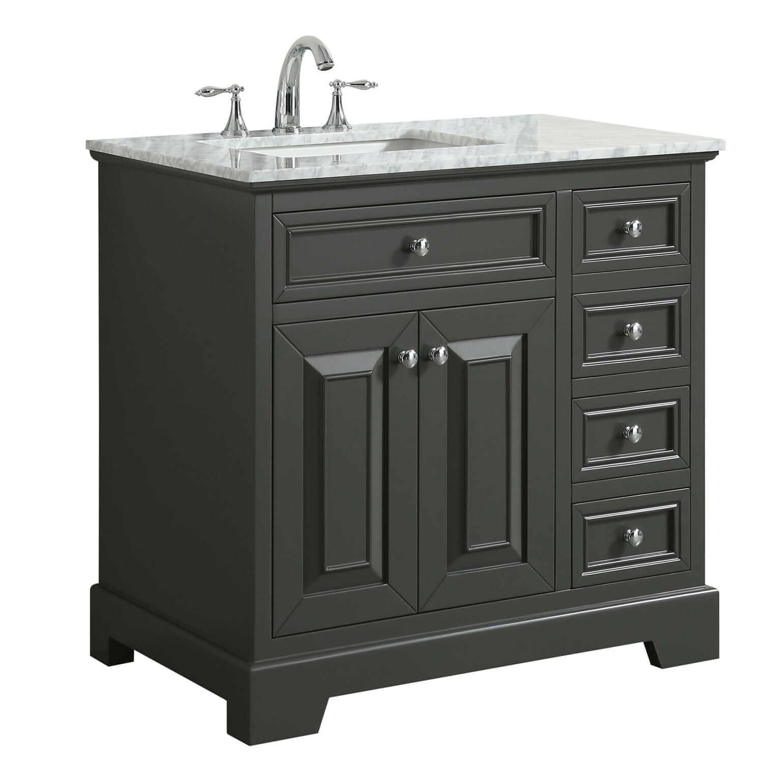 Eviva Monroe 36" Gray Transitional Bathroom Vanity with White Carrara Top