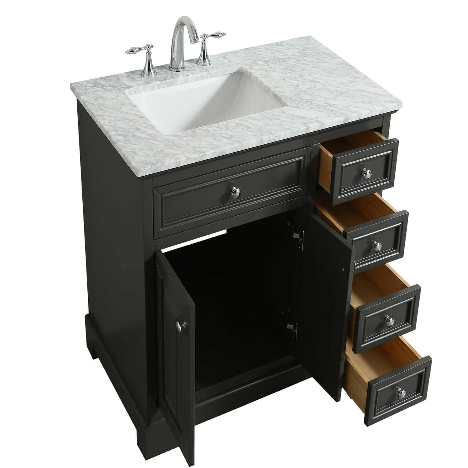 Eviva Monroe 36" Gray Transitional Bathroom Vanity with White Carrara Top