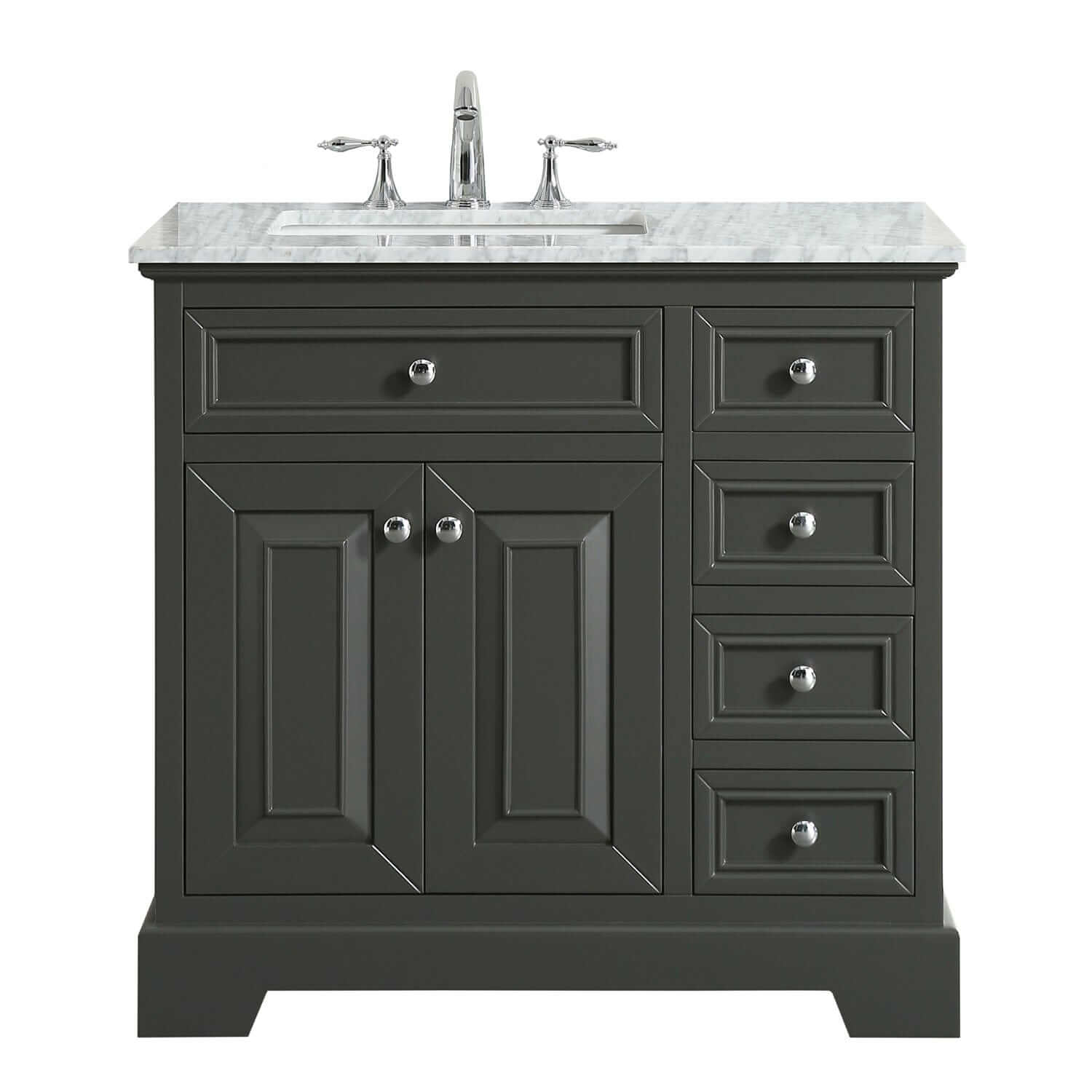 Eviva Monroe 36" Gray Transitional Bathroom Vanity with White Carrara Top