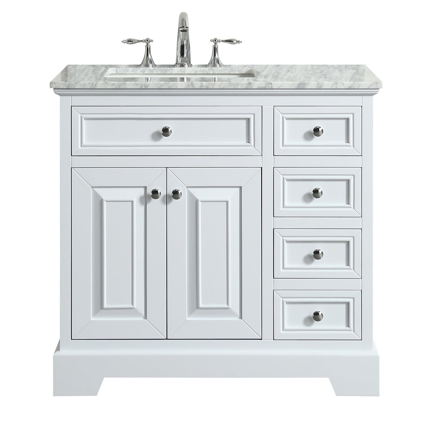 Eviva Monroe 36" White Transitional Bathroom Vanity with White Carrara Top