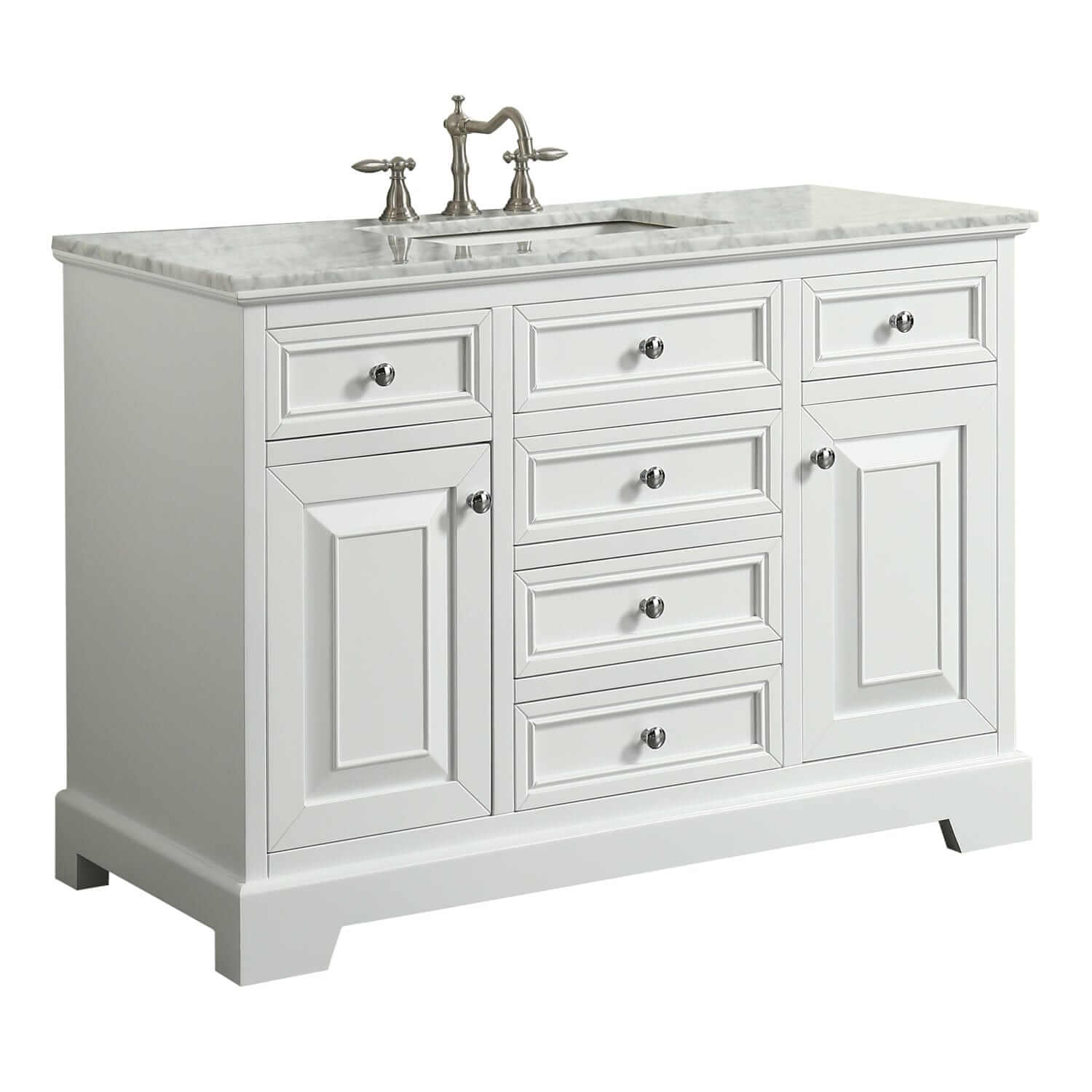 Eviva Monroe 48" White Transitional Bathroom Vanity with White Carrara Top