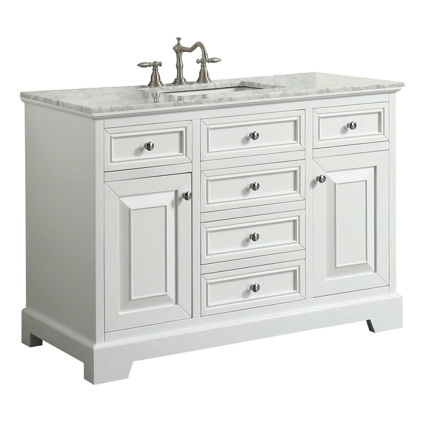 Eviva Monroe 48" White Transitional Bathroom Vanity with White Carrara Top