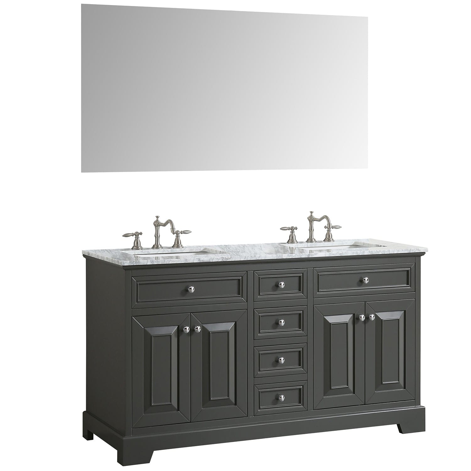 Eviva Monroe 60" Gray Transitional Double Sink Bathroom Vanity with White Carrara Top
