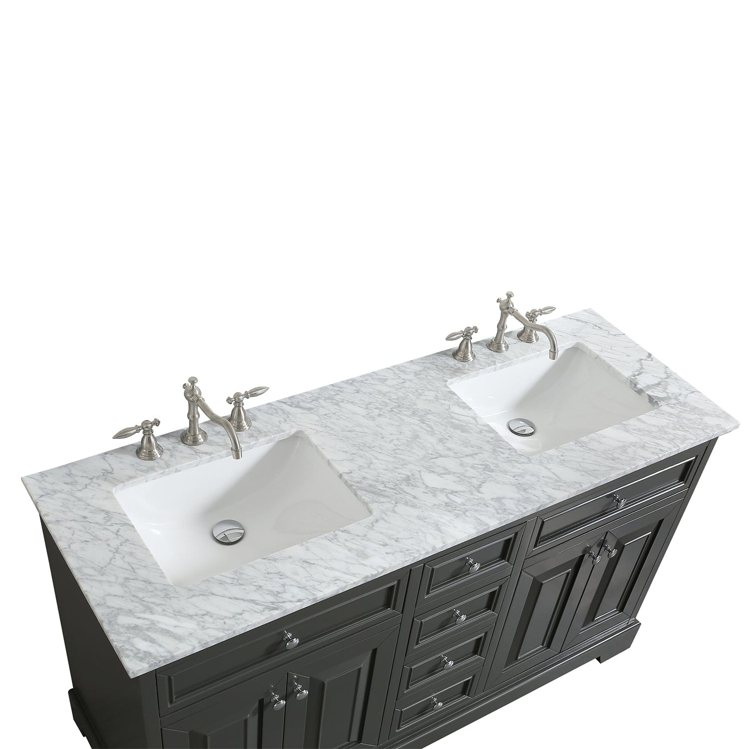 Eviva Monroe 60" Gray Transitional Double Sink Bathroom Vanity with White Carrara Top