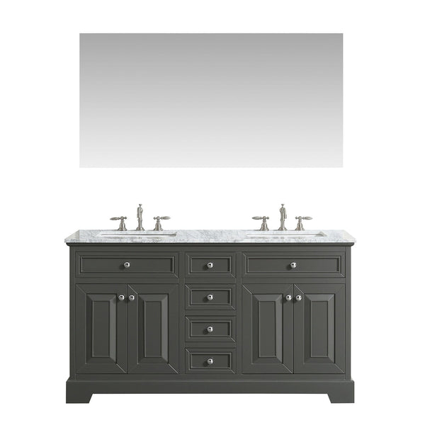 Eviva Monroe 60 Gray Transitional Double Sink Bathroom Vanity with White Carrara Top