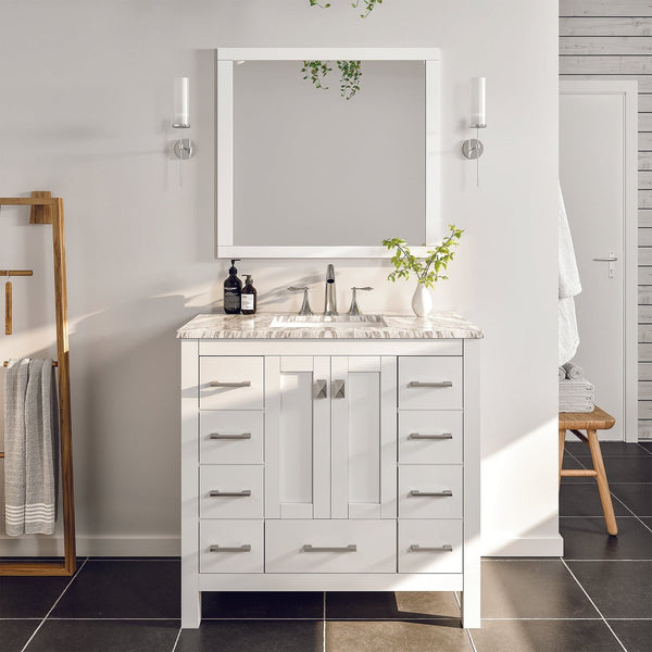 Eviva Hampton 36 White Transitional Bathroom Vanity with White Carrara Top