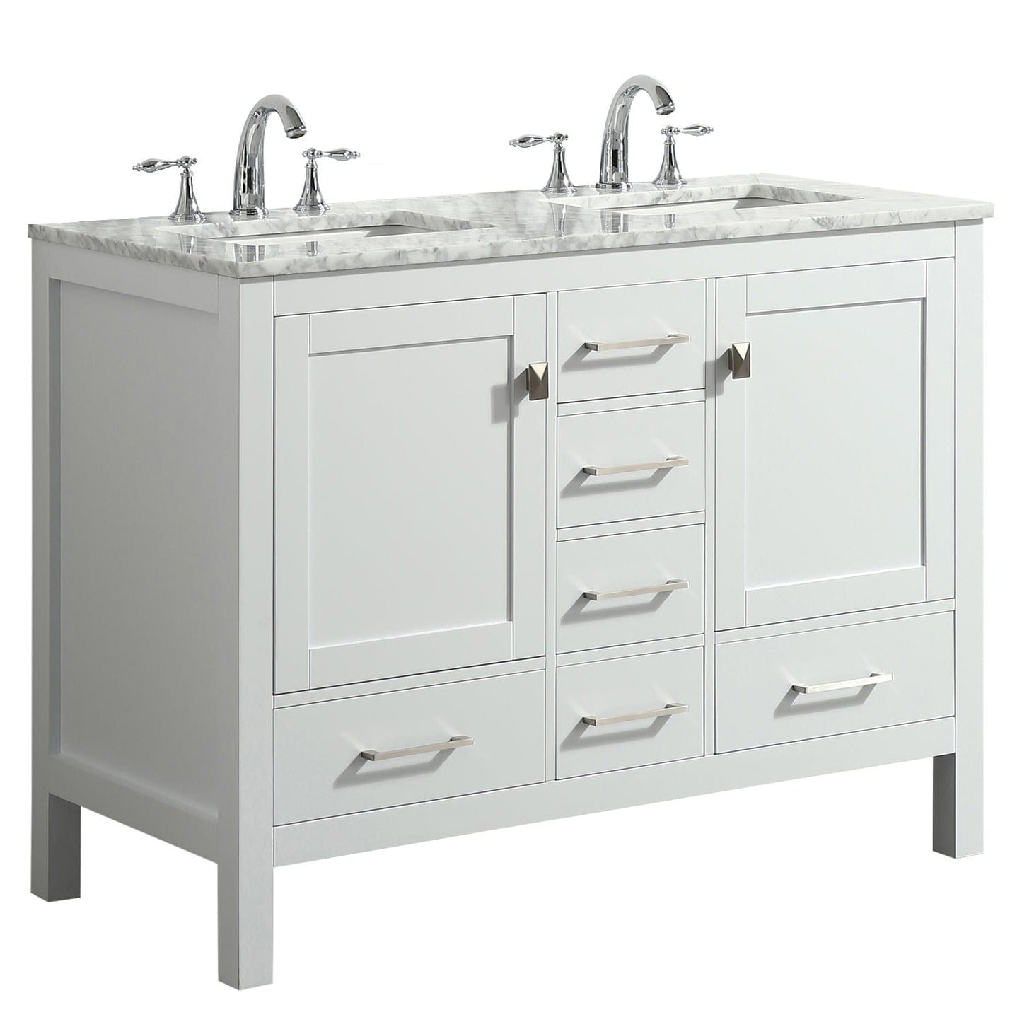 Eviva Aberdeen 48" White Transitional Double Sink Bathroom Vanity with White Carrara Top