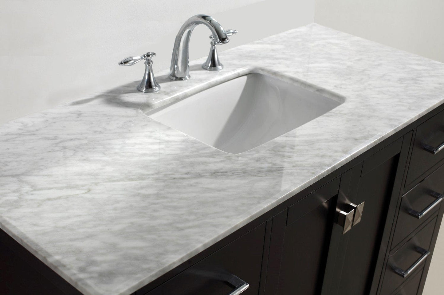 Eviva Aberdeen 60" Espresso Transitional Single Sink Bathroom Vanity with White Carrara Top