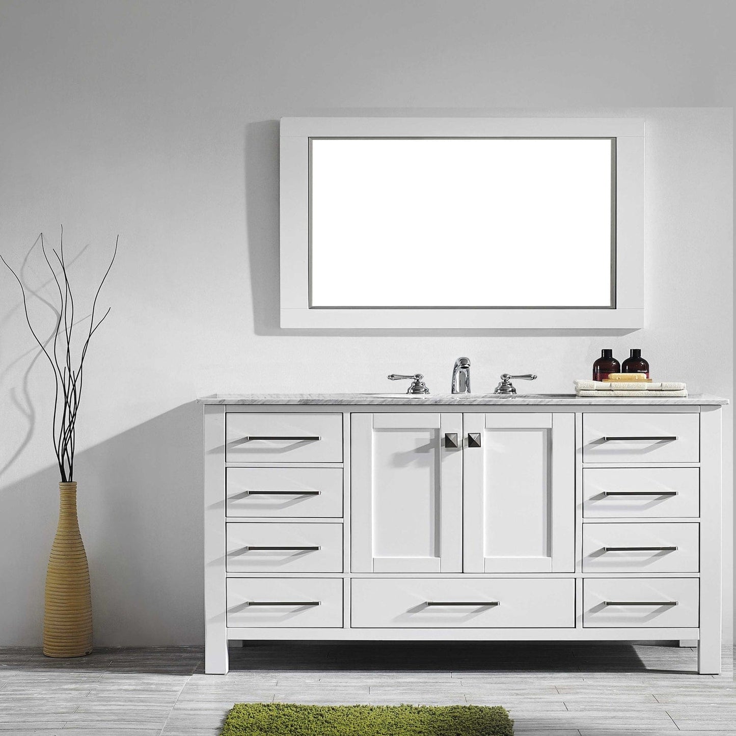 Eviva Aberdeen 60" White Transitional Single Sink Bathroom Vanity with White Carrara Top