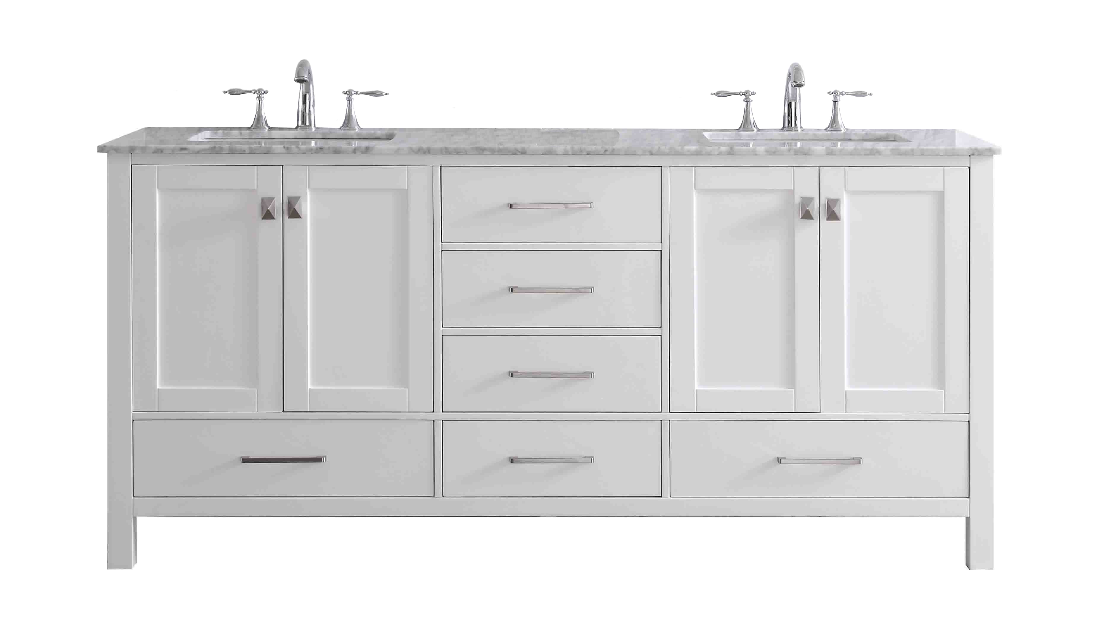 Eviva Aberdeen 78" White Transitional Double Sink Bathroom Vanity with White Carrara Top