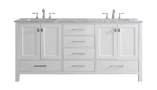 Eviva Aberdeen 78 White Transitional Double Sink Bathroom Vanity with White Carrara Top