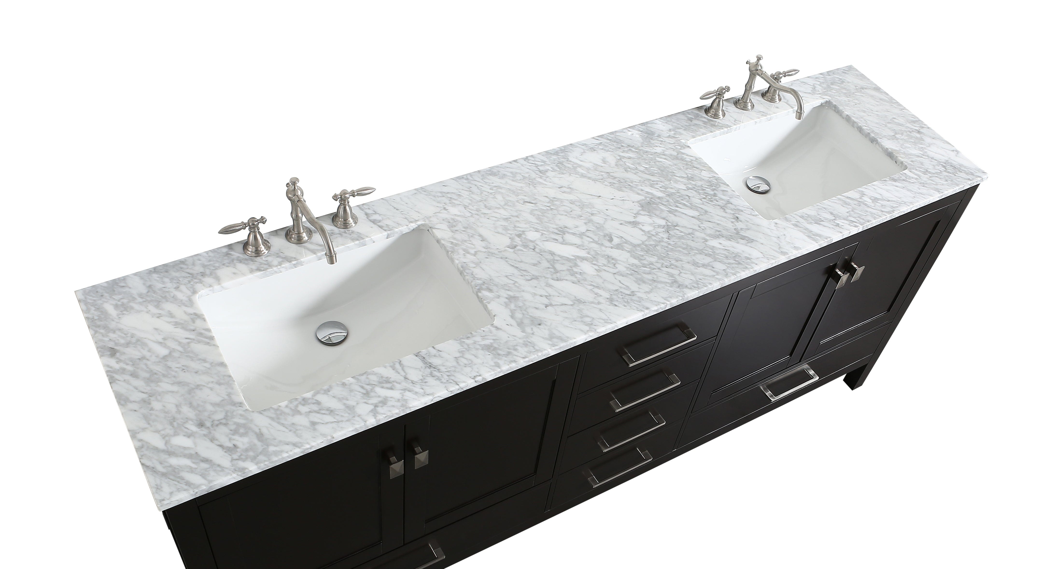 Eviva Aberdeen 84" Espresso Transitional Double Sink Bathroom Vanity with White Carrara Top