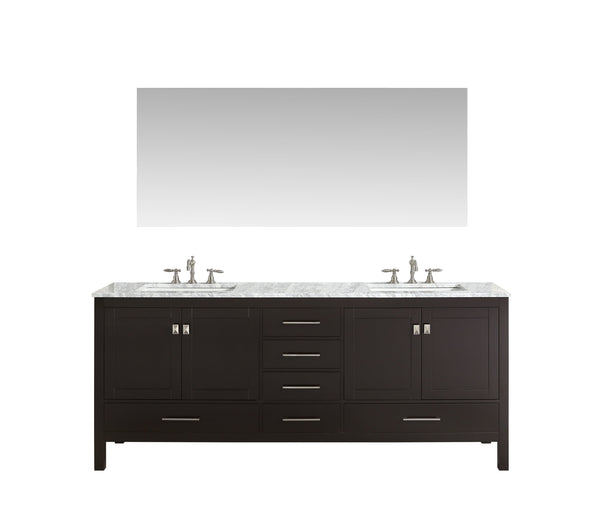 Eviva Aberdeen 84 Espresso Transitional Double Sink Bathroom Vanity with White Carrara Top