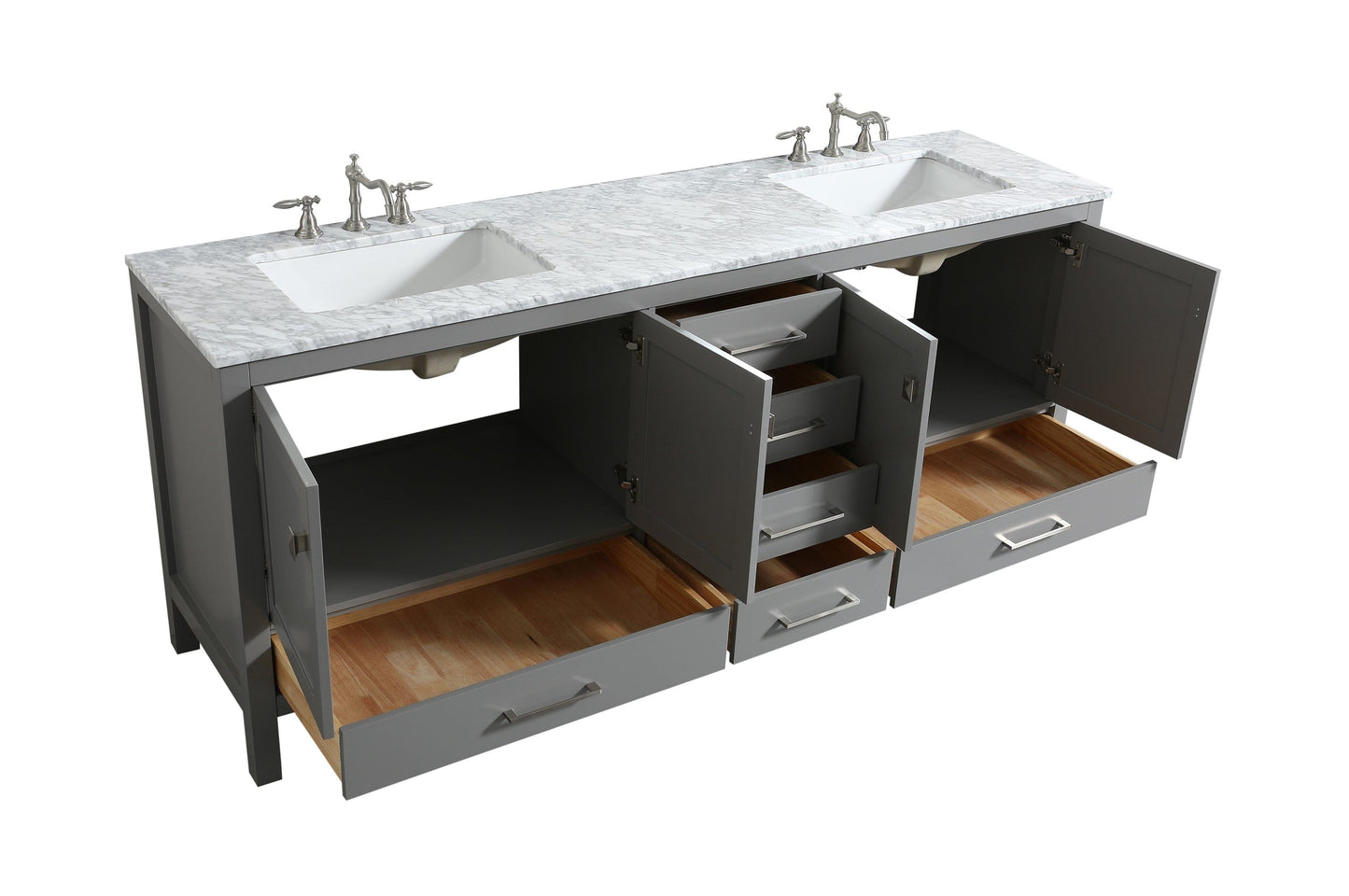 Eviva Aberdeen 84" Gray Transitional Double Sink Bathroom Vanity with White Carrara Top