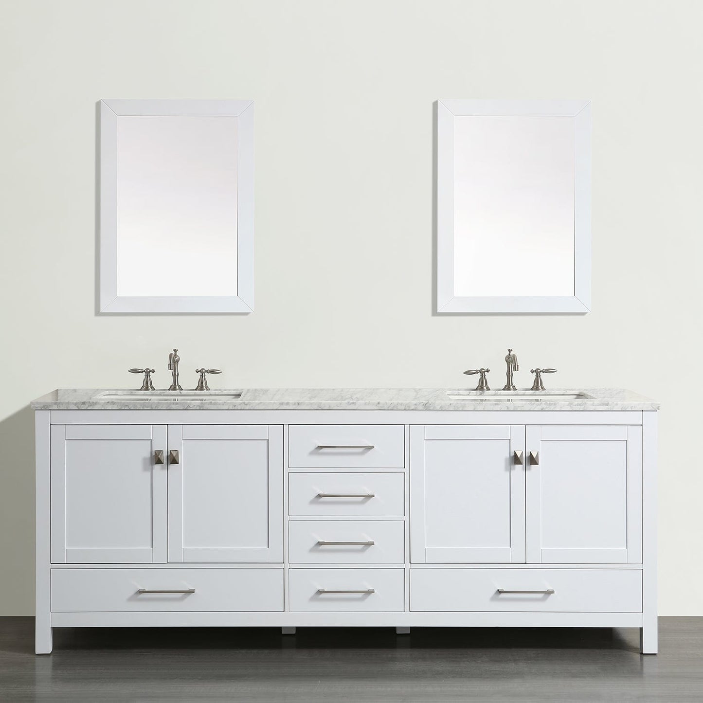 Eviva Aberdeen 84" White Transitional Double Sink Bathroom Vanity with White Carrara Top