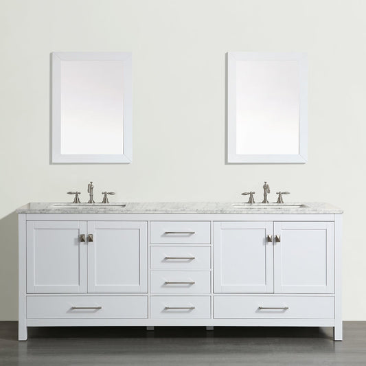 Eviva Aberdeen 84" White Transitional Double Sink Bathroom Vanity with White Carrara Top