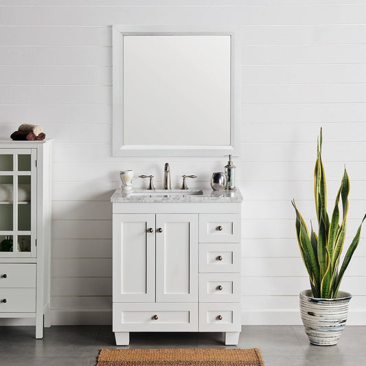 Eviva Acclaim C 30" Transitional White Bathroom Vanity with White Carrera Marble Counter-Top