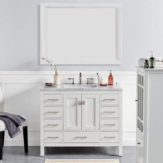 Eviva Aberdeen 42" White Transitional Bathroom Vanity with White Carrara Top