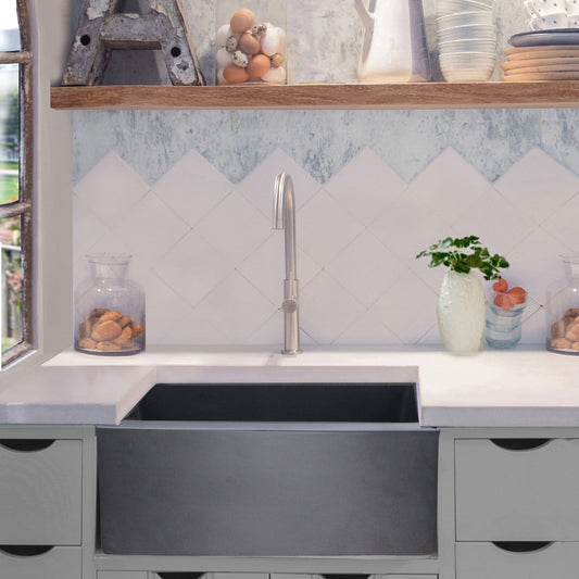 Nantucket 23" Fireclay Farmhouse with Matte Black Finish - FCFS2418S-MatteBlack installed in a modern kitchen