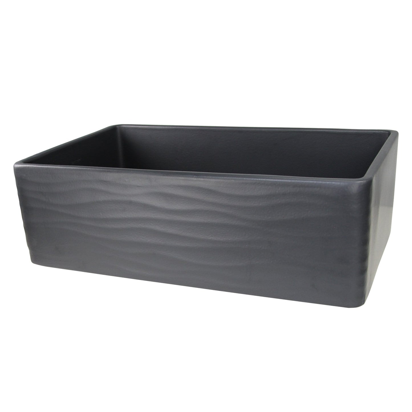 Nantucket 33" Fireclay Farmhouse with Waves Apron - FCFS3320S-MB-Waves kitchen sink in matte black with wave design.