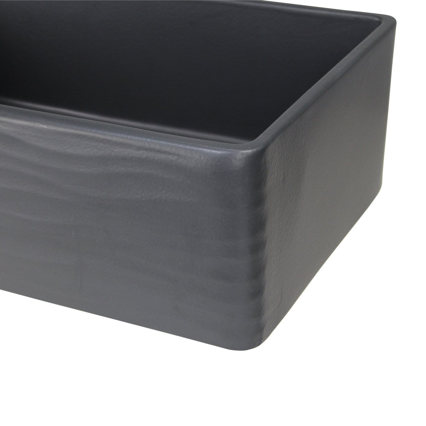 Nantucket 33" Fireclay Farmhouse with Waves Apron - FCFS3320S-MB-Waves matte black fireclay kitchen sink close-up