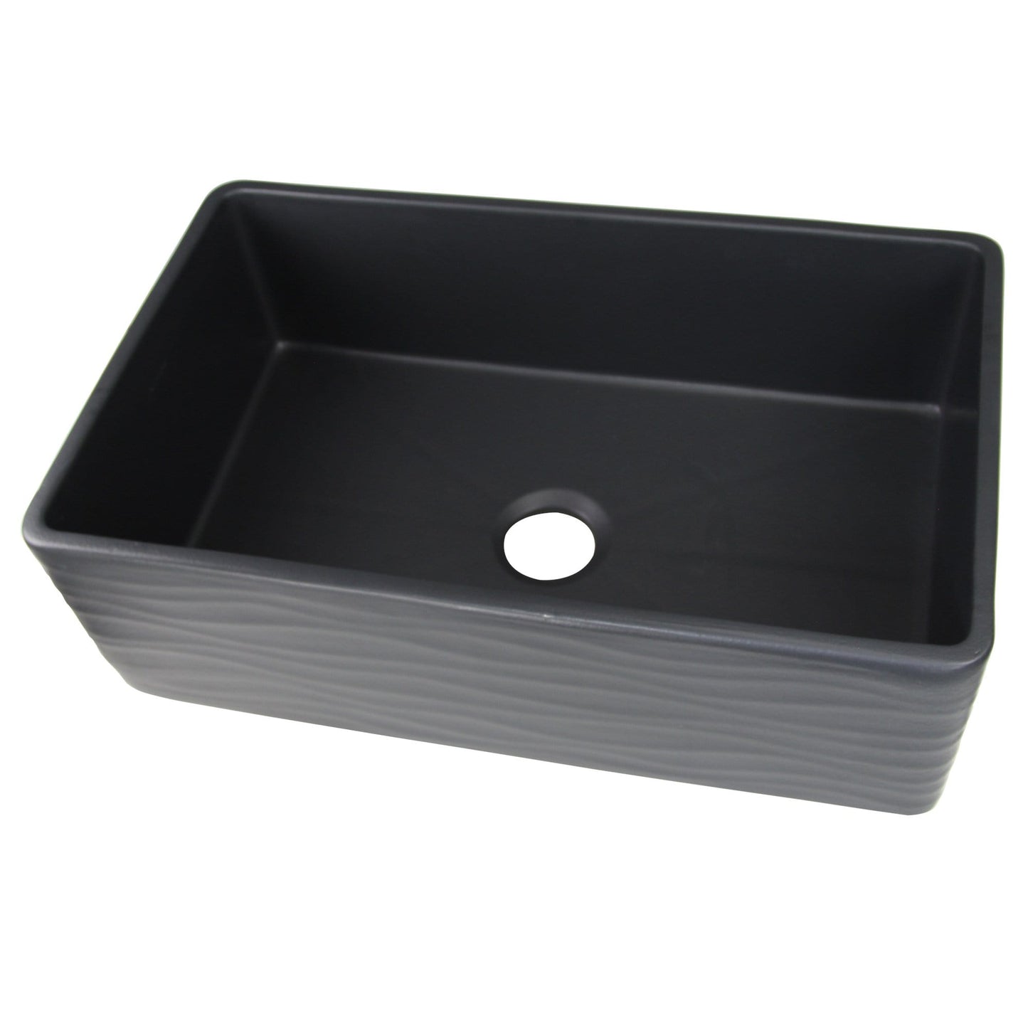 Nantucket 33" Fireclay Farmhouse with Waves Apron - FCFS3320S-MB-Waves kitchen sink in matte black.