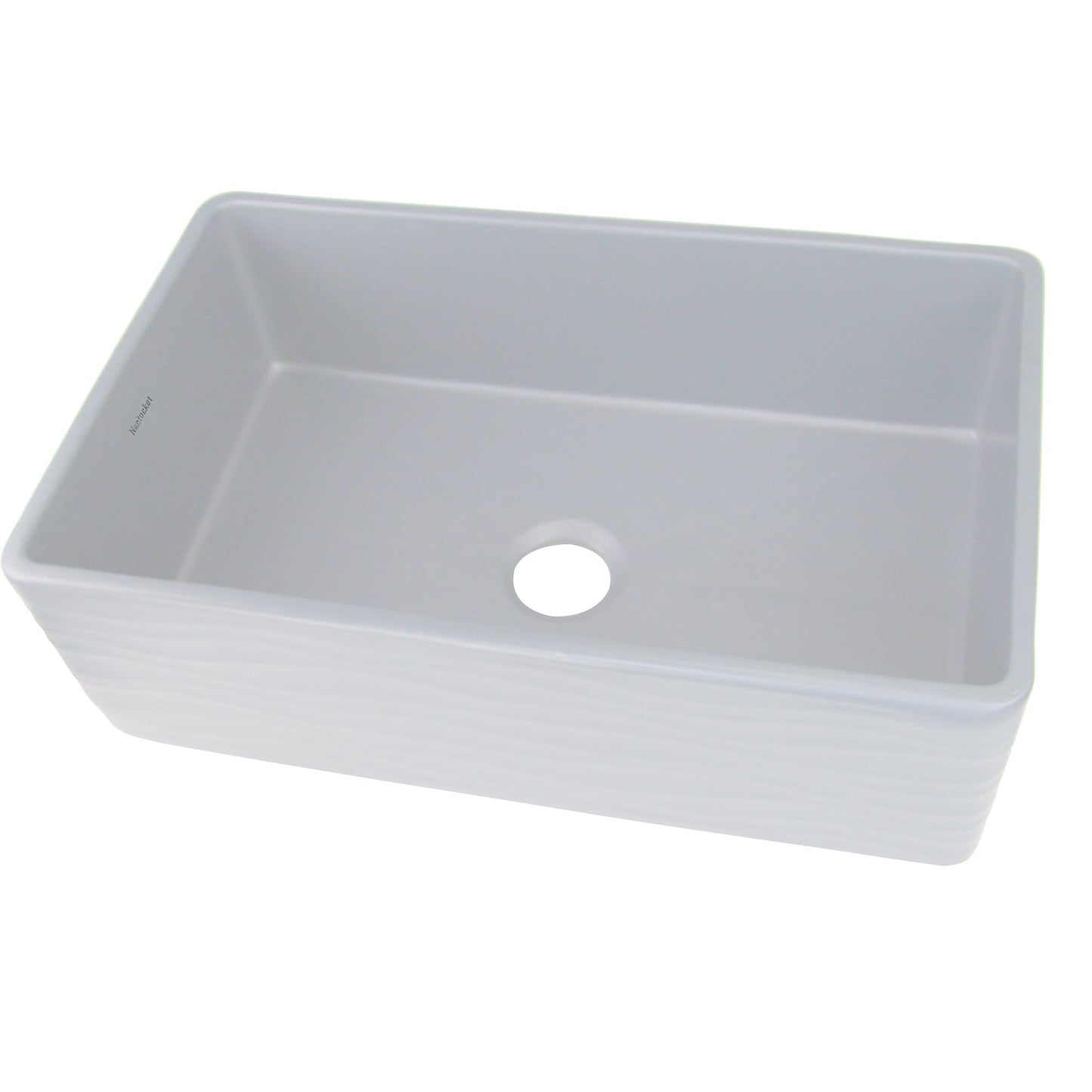 Nantucket 33" Fireclay Farmhouse with Waves - FCFS3320S-W-Waves front view of white rectangular sink with waves design.