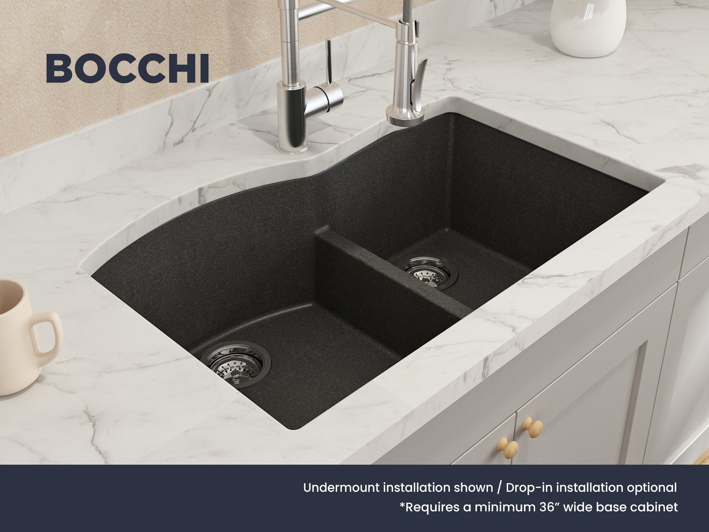 BOCCHI CAMPINO DUO 33" Dual Mount 60/40 Double Bowl Granite Kitchen Sink with Strainers
