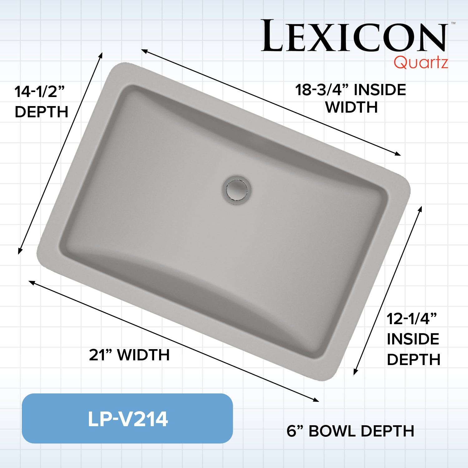 Lexicon Platinum 21" Quartz Composite Rectangle Vanity Sink LP-V214