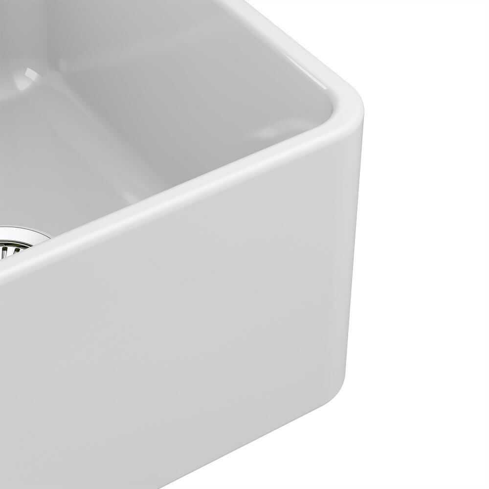 Close-up of Latoscana 30" Reversible Fireclay Single Bowl Farmhouse Sink - LTW3019W showcasing the sink's interior design.