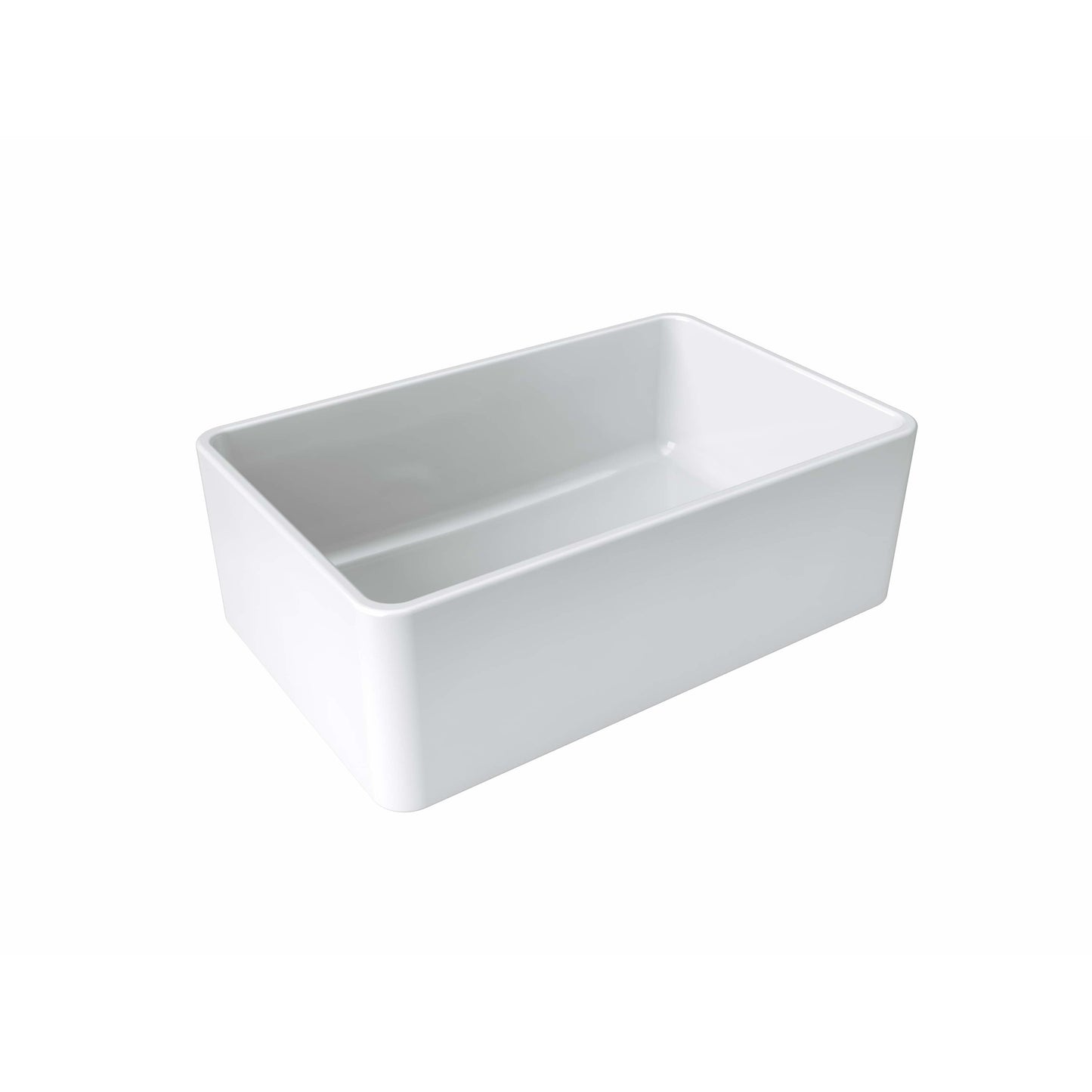 Front view of Latoscana 30" Reversible Fireclay Single Bowl Farmhouse Sink - LTW3019W showcasing its sleek design.