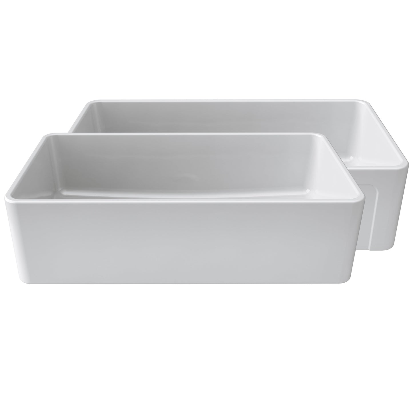 Front view of Latoscana 36" Reversible Fireclay Single Bowl Farmhouse Sink showcasing sleek, contemporary design.