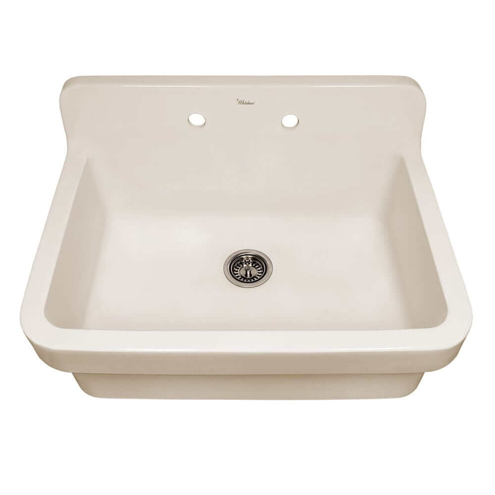 WHITEHAUS 30" Old Fashioned Country Fireclay Utility Sink with High Backsplash OFCH2230 in a cream finish