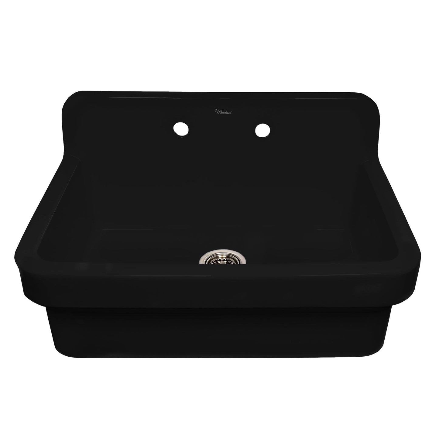 WHITEHAUS 30" Old Fashioned Country Fireclay Utility Sink with High Backsplash OFCH2230 in black finish