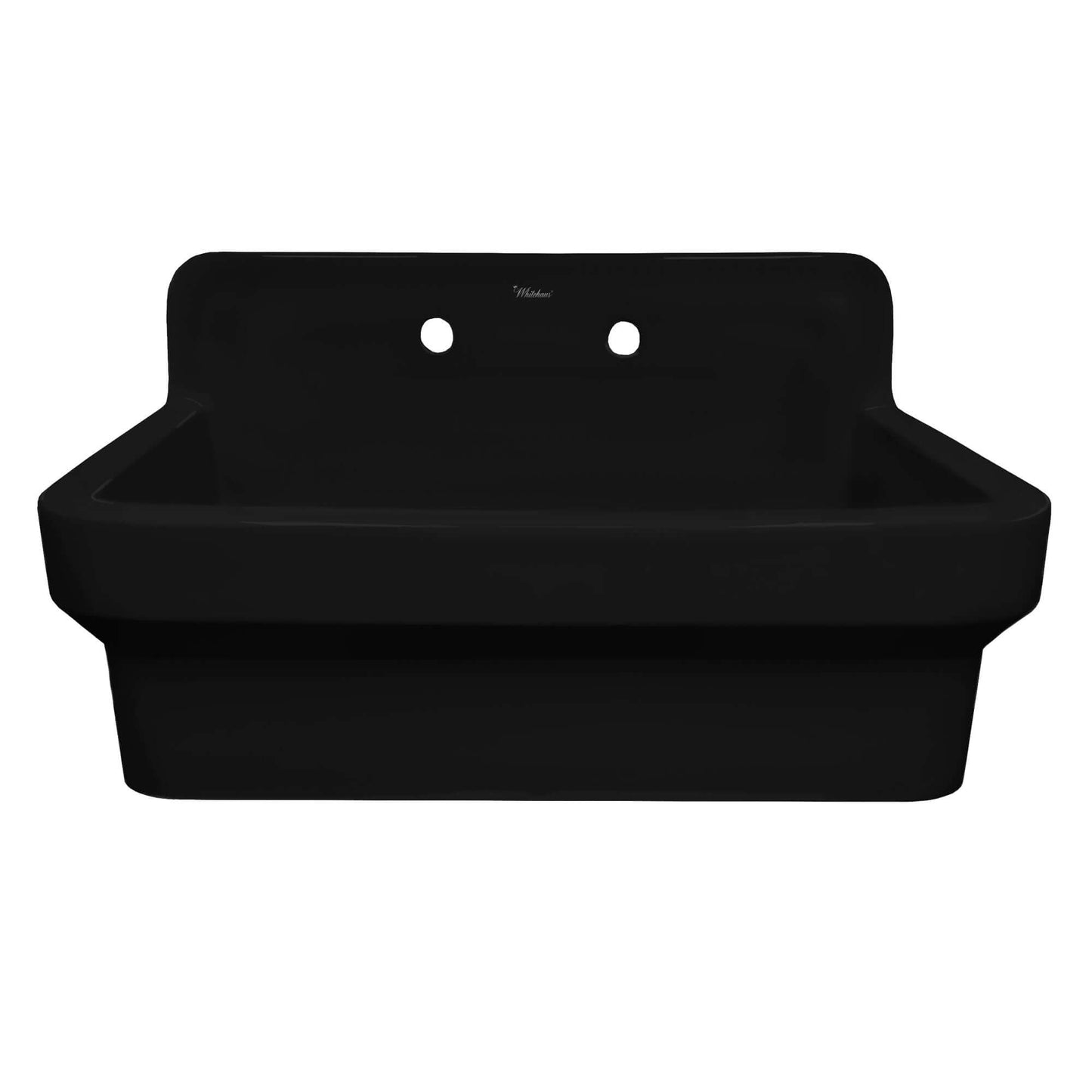WHITEHAUS 30" Old Fashioned Country Fireclay Utility Sink with High Backsplash OFCH2230 in black finish front view.