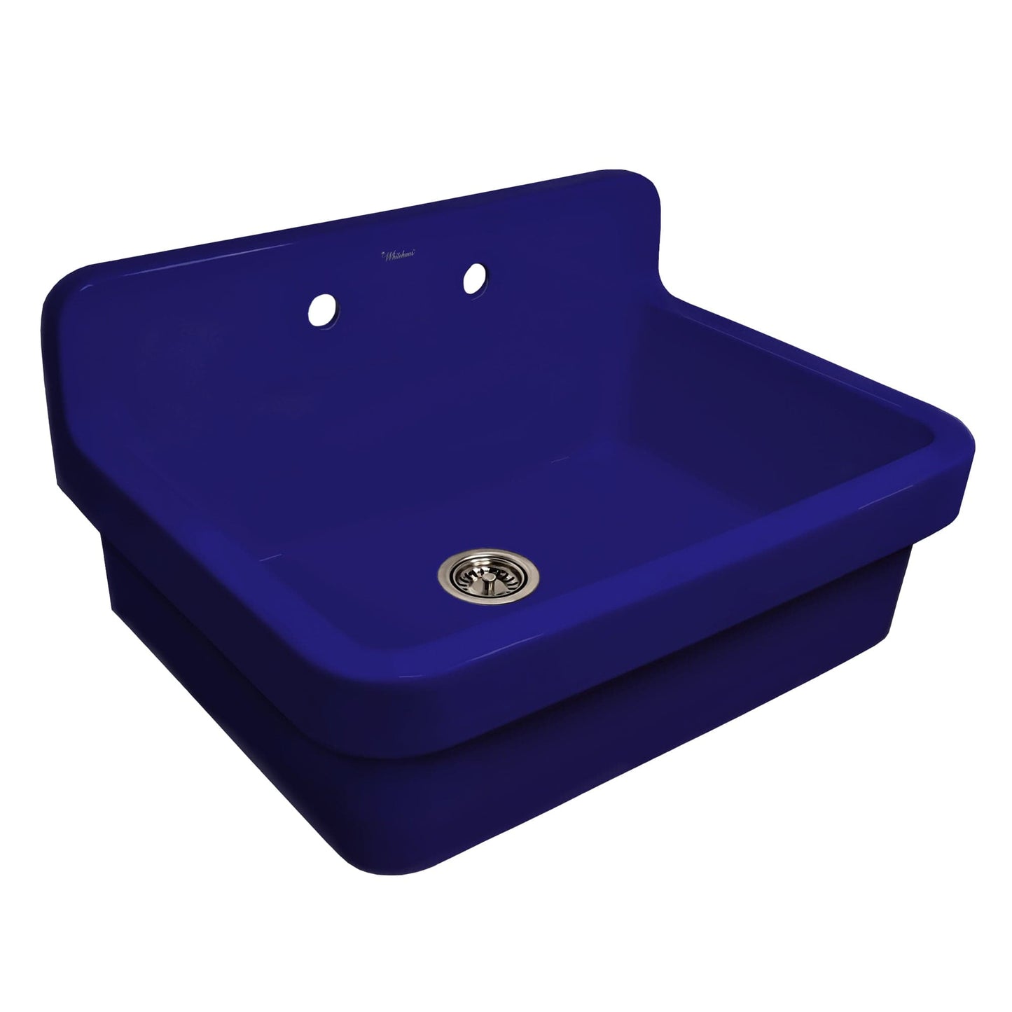 WHITEHAUS 30" Old Fashioned Country Fireclay Utility Sink with High Backsplash OFCH2230 in vibrant blue color