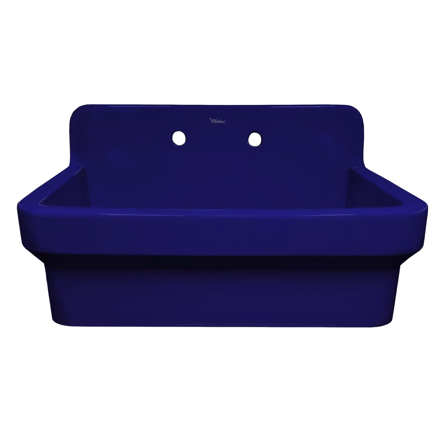 WHITEHAUS 30" Old Fashioned Country Fireclay Utility Sink with High Backsplash OFCH2230 in deep blue color.