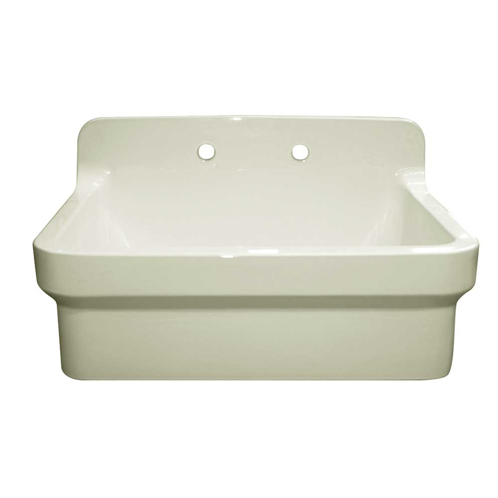 WHITEHAUS 30" Old Fashioned Country Fireclay Utility Sink with High Backsplash OFCH2230 front view.