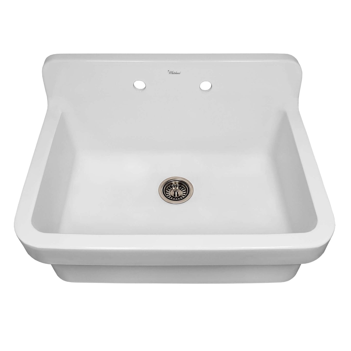 WHITEHAUS 30" Old Fashioned Country Fireclay Utility Sink with High Backsplash OFCH2230 in white finish.