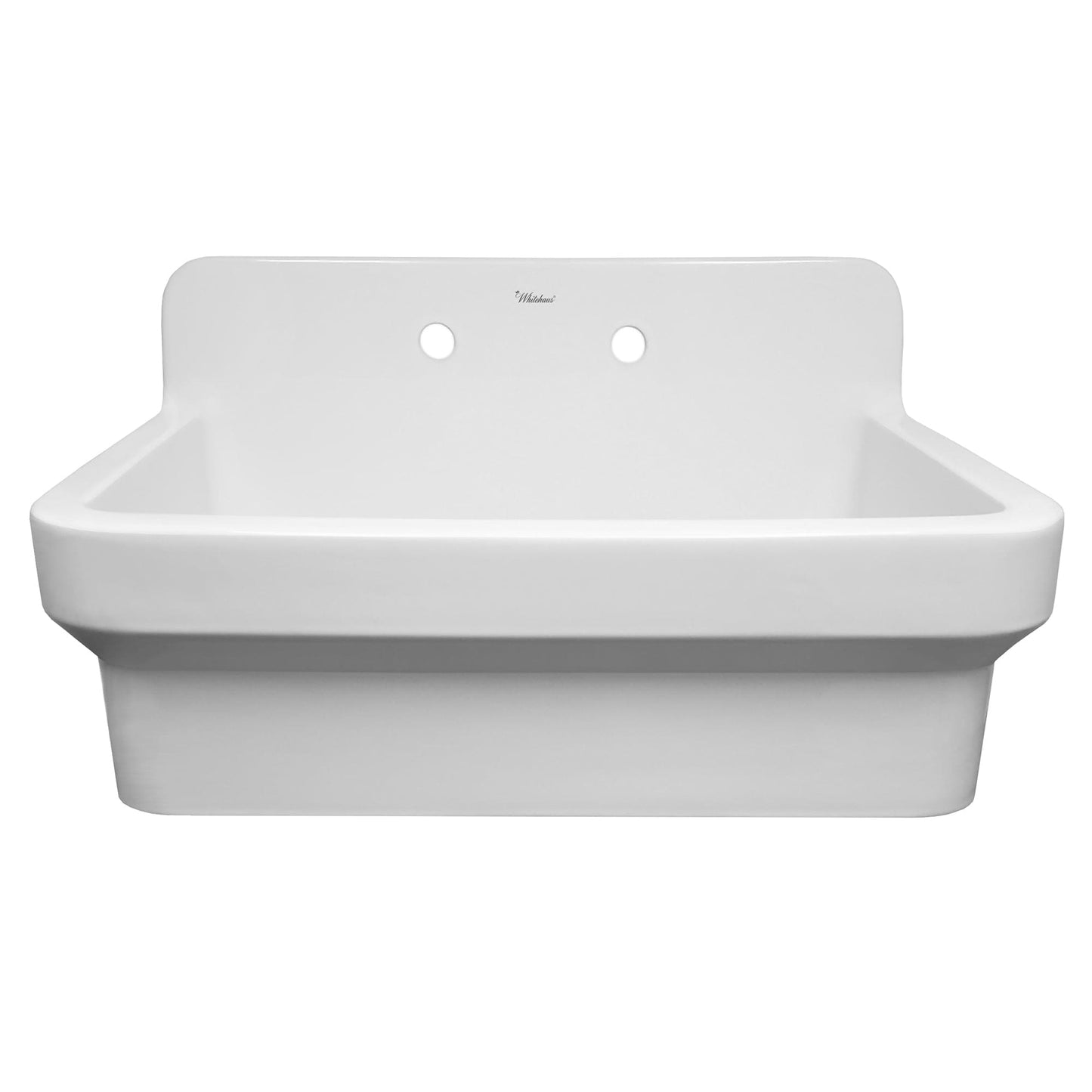 WHITEHAUS 30" Old Fashioned Country Fireclay Utility Sink with High Backsplash OFCH2230 in white finish.