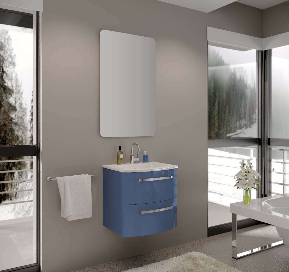 LATOSCANA PALIO 22" Wall Mounted Vanity Unit in Blue Distante, front view showcasing compact design in modern bathroom.