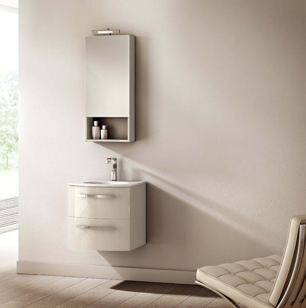 LATOSCANA PALIO 22" Wall Mounted Vanity Unit front view with mirror and storage shelf.