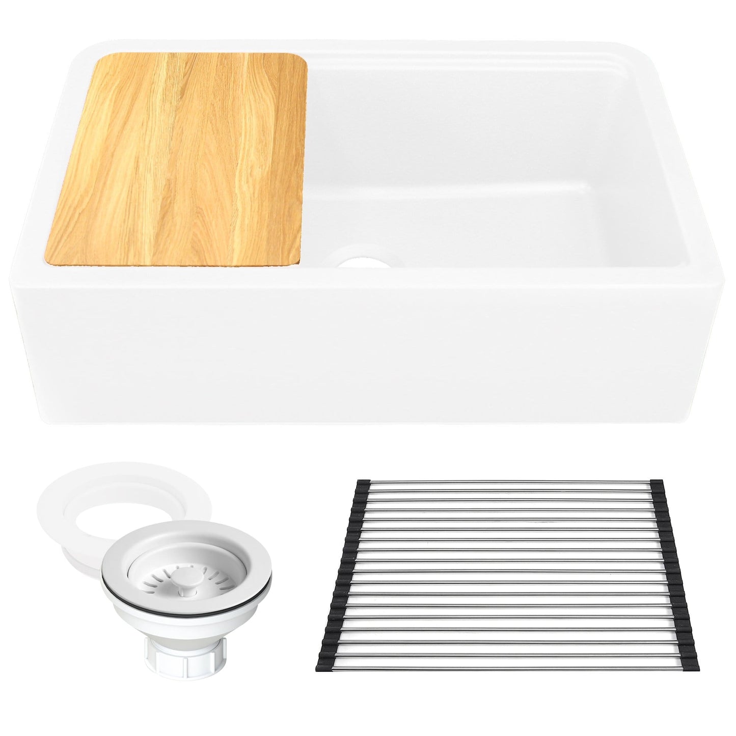 Nantucket 33" Reversible Workstation Granite Composite Apron Sink with Accessory Pack - PR3320-APS-W and accessories