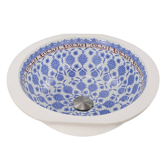 Nantucket Santorini Italian Fireclay Vanity Sink - RC78140M with blue patterned interior design