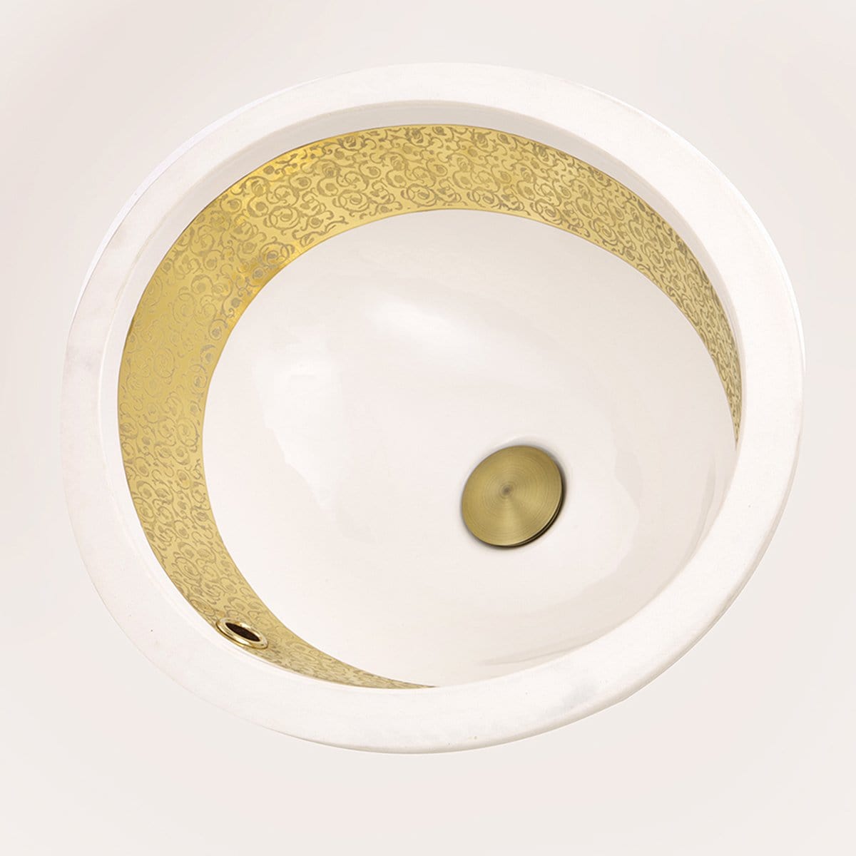 Nantucket Anzio Italian Fireclay Vanity Sink - RC78340GRD featuring an elegant gold leaf band and undermount design.